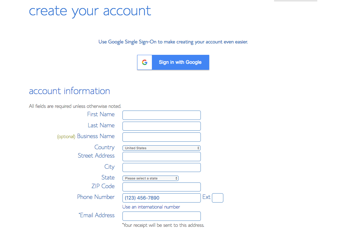 Enter your blog's account information, such as your name and address