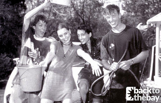 Damian (Matt Doran), Angel (Melissa George), Sarah (Laura Vazquez) and Shane (Dieter Brummer) have a water fight